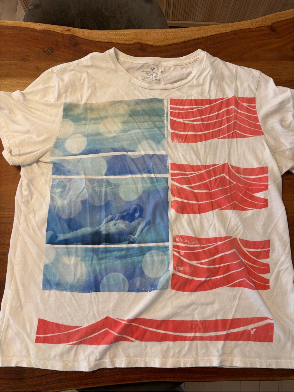 American Eagle Outfitters White Crewneck Tee with bikini clad swimmer size XXXL